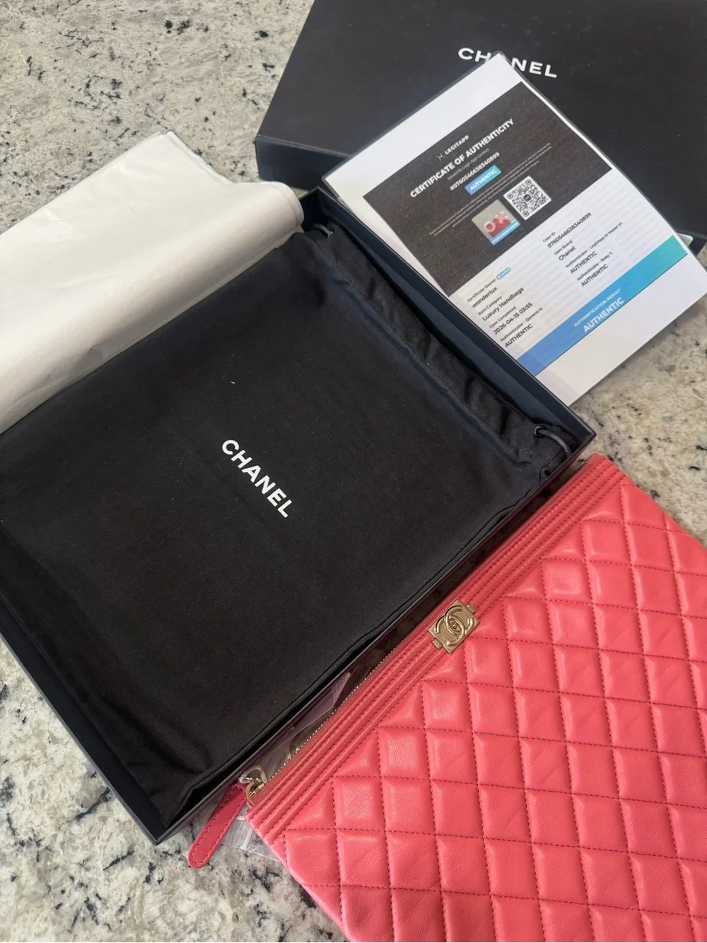 Rare Chanel Boy Quilted Lambskin Clutch in Coral
